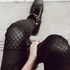 Quilted Faux Leather Leggings in Black